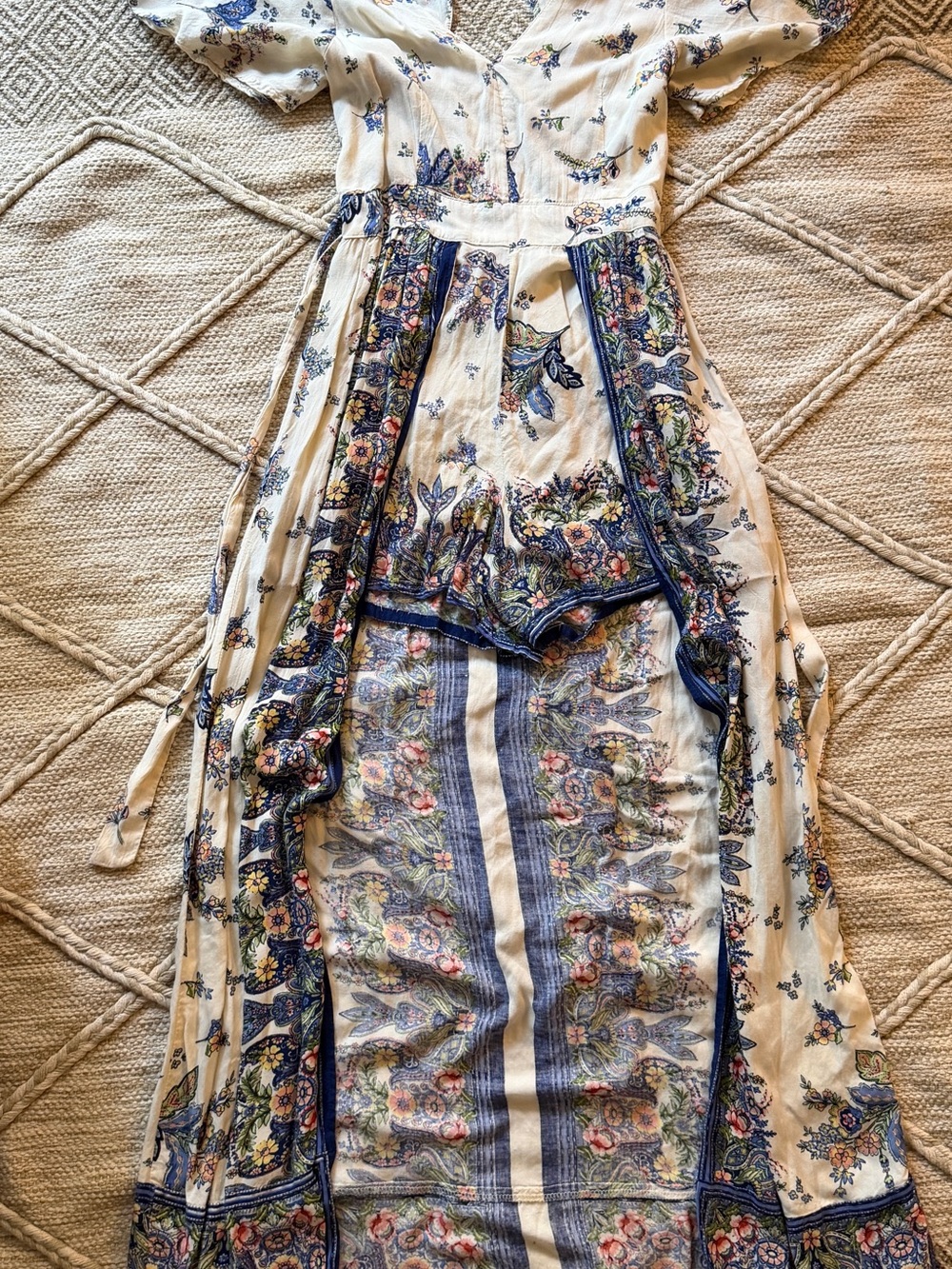 Angie Cream Maxi Floral Romper, High Low. size XS